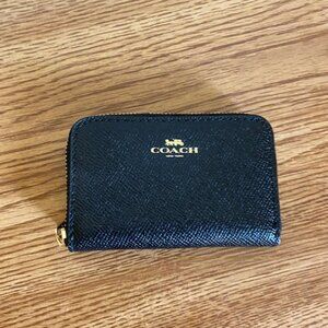 SMALL ZIP AROUND WALLET (COACH F24808) NAVY/IMITATION GOLD